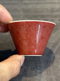 A Chinese copper-red-glazed cup, Zhu Feng 珠峰 mark, 18/19th C.