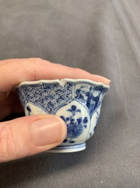 Twelve Chinese blue and white saucers and eight cups, Kangxi/Yongzheng