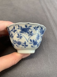 Twelve Chinese blue and white saucers and eight cups, Kangxi/Yongzheng
