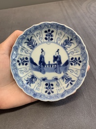 Twelve Chinese blue and white saucers and eight cups, Kangxi/Yongzheng