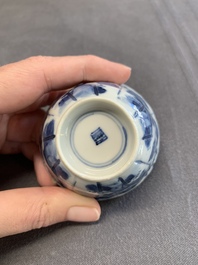 Twelve Chinese blue and white saucers and eight cups, Kangxi/Yongzheng