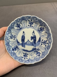 Twelve Chinese blue and white saucers and eight cups, Kangxi/Yongzheng