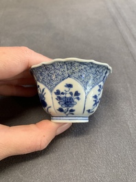 Twelve Chinese blue and white saucers and eight cups, Kangxi/Yongzheng