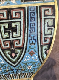 A Chinese cloisonn&eacute; square archaic-style vase, Qianlong and Ren mark, 19/20th C.