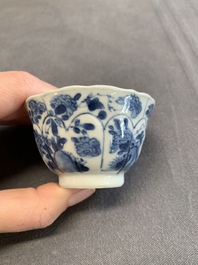 Twelve Chinese blue and white saucers and eight cups, Kangxi/Yongzheng