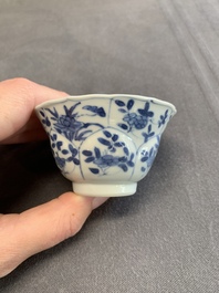 Twelve Chinese blue and white saucers and eight cups, Kangxi/Yongzheng