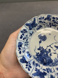Twelve Chinese blue and white saucers and eight cups, Kangxi/Yongzheng
