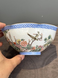 A varied collection of eight Chinese famille rose eggshell bowls, Jingdezhen mark, 20th C.