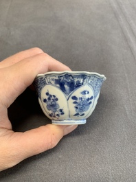 Twelve Chinese blue and white saucers and eight cups, Kangxi/Yongzheng