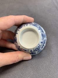Twelve Chinese blue and white saucers and eight cups, Kangxi/Yongzheng