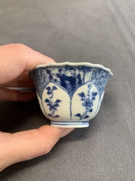 Twelve Chinese blue and white saucers and eight cups, Kangxi/Yongzheng