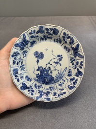 Twelve Chinese blue and white saucers and eight cups, Kangxi/Yongzheng
