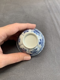 Twelve Chinese blue and white saucers and eight cups, Kangxi/Yongzheng