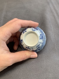 Twelve Chinese blue and white saucers and eight cups, Kangxi/Yongzheng