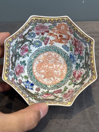 A varied collection of eight Chinese famille rose eggshell bowls, Jingdezhen mark, 20th C.