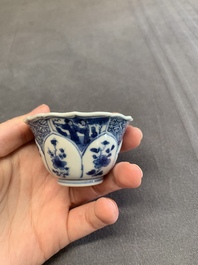 Twelve Chinese blue and white saucers and eight cups, Kangxi/Yongzheng