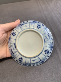 Twelve Chinese blue and white saucers and eight cups, Kangxi/Yongzheng