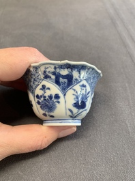Twelve Chinese blue and white saucers and eight cups, Kangxi/Yongzheng