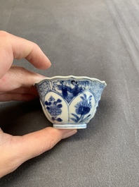 Twelve Chinese blue and white saucers and eight cups, Kangxi/Yongzheng