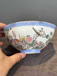 A varied collection of eight Chinese famille rose eggshell bowls, Jingdezhen mark, 20th C.