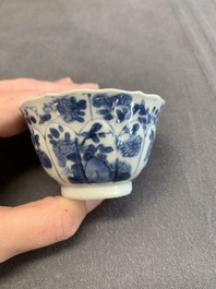 Twelve Chinese blue and white saucers and eight cups, Kangxi/Yongzheng