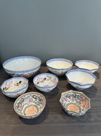 A varied collection of eight Chinese famille rose eggshell bowls, Jingdezhen mark, 20th C.