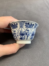 Twelve Chinese blue and white saucers and eight cups, Kangxi/Yongzheng