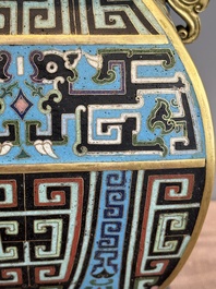 A Chinese cloisonn&eacute; square archaic-style vase, Qianlong and Ren mark, 19/20th C.