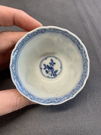 Twelve Chinese blue and white saucers and eight cups, Kangxi/Yongzheng