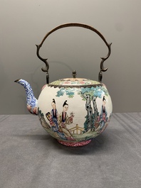 A Chinese Canton enamel teapot and cover, Qianlong