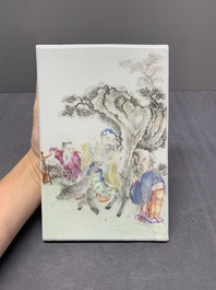 A Chinese famille rose 'two sages and a boy' plaque, Qianlong