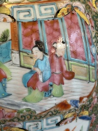 A pair of Chinese Canton famille rose vases with narrative design, 19th C.