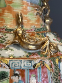 A pair of Chinese Canton famille rose vases with narrative design, 19th C.