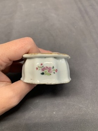 A collection of five Chinese blue and white, famille rose and Imari-style salts, Kangxi/Qianlong
