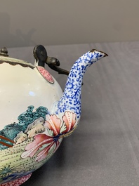 A Chinese Canton enamel teapot and cover, Qianlong