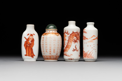 Four Chinese iron-red snuff bottles, Qianlong and Wan 玩 mark, 19/20th C.
