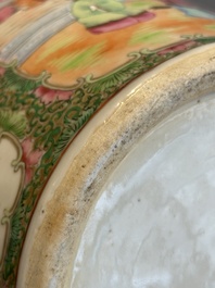 A Chinese famille verte 'mythical animal' vase and two Canton famille rose vases, 19th C.