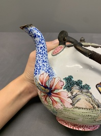A Chinese Canton enamel teapot and cover, Qianlong