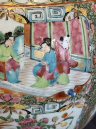 A pair of Chinese Canton famille rose vases with narrative design, 19th C.
