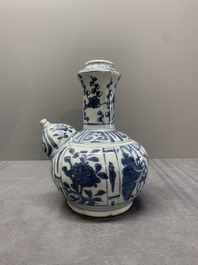 A Chinese blue and white 'kraak' porcelain kendi, Wanli