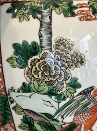 A Chinese famille verte 'mythical animal' vase and two Canton famille rose vases, 19th C.