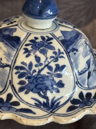 A Chinese blue and white vase and cover with landscapes and flowers, Kangxi