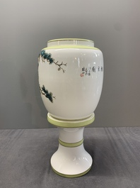 A Chinese polychrome-decorated eggshell 'monkeys' lantern on stand, 20th C.
