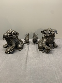A pair of fine Chinese bronze Buddhist lions, 17/18th C.