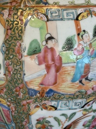 A pair of Chinese Canton famille rose vases with narrative design, 19th C.