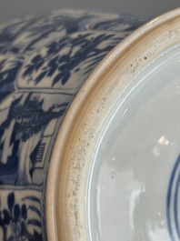 A Chinese blue and white vase and cover with landscapes and flowers, Kangxi