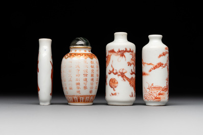Four Chinese iron-red snuff bottles, Qianlong and Wan 玩 mark, 19/20th C.