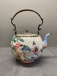 A Chinese Canton enamel teapot and cover, Qianlong