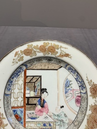 A Chinese famille rose 'lady and boy' plate, Yongzheng/Qianlong