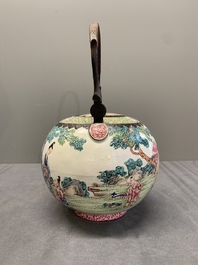 A Chinese Canton enamel teapot and cover, Qianlong